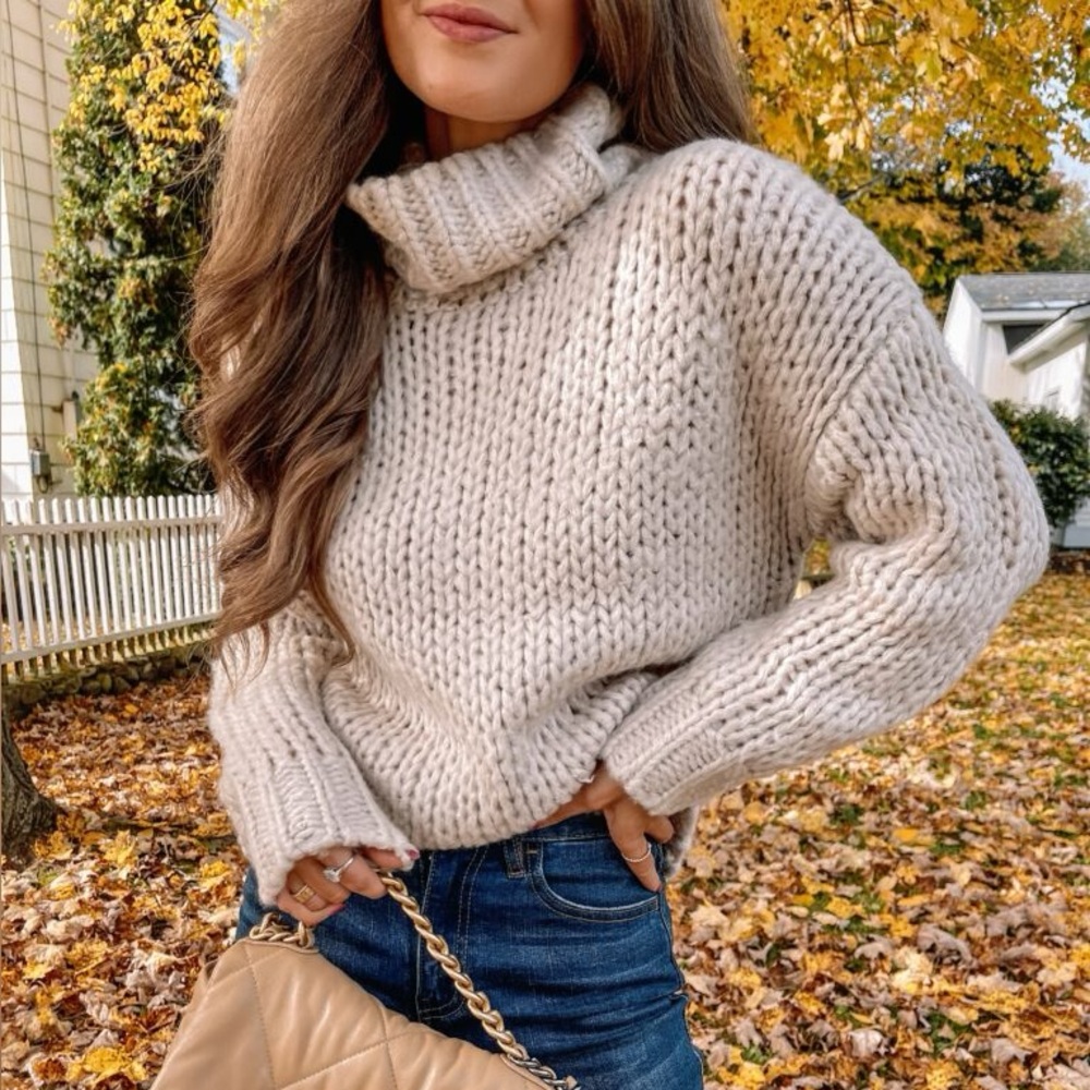 Caitlin Covington Pink Lily “Olivia” Chunky Cream Turtleneck Sweater Medium